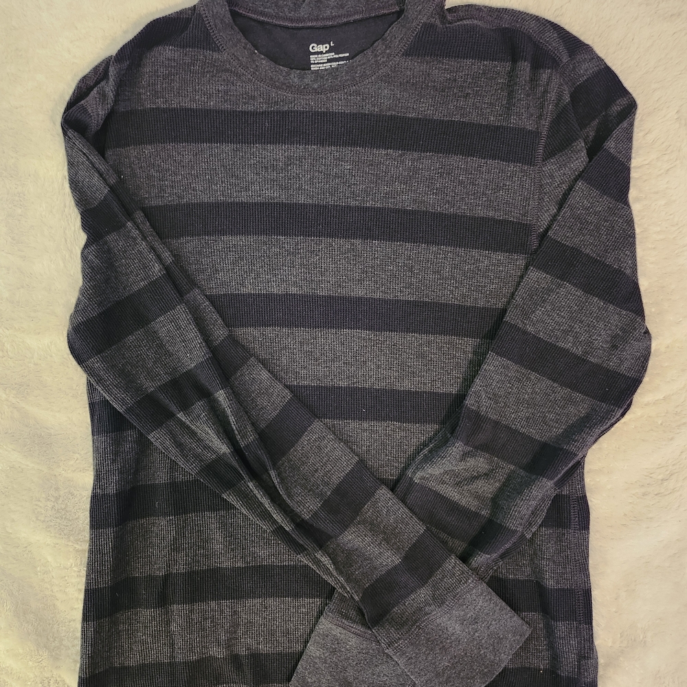 Gap Gray and Black Striped Long Sleeve Shirt